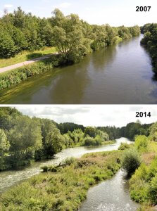 Ruhrabschnitt bei Arnsberg-Neheim vor und nach der Renaturierung