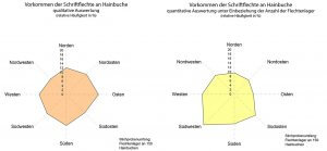 Vorkommen der Schriftflechte an Hainbuchen in Abhängigkeit von der Himmelsrichtung.