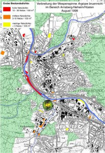 Vorkommen der Wespenspinne in den Stadtteilen Neheim und Hüsten 1998.