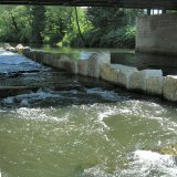 Durch die Fischtreppe mit niedrigen Stufen wird die Durchgängigkeit der Ruhr für wandernde Fischarten gewährleistet (Foto: J. Schelte).